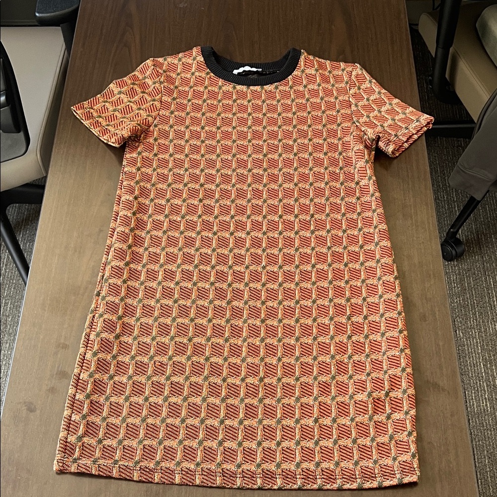 Zara Trafaluc Sweater Dress Small Retro Fall Orange Green Mini